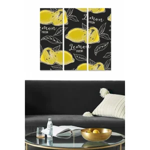 Canvastavla i trä 3-delar 50x70 cm - Fräscha citroner med blad på en mörk bakgrund Gul / Svart - Inredning Säker betalning