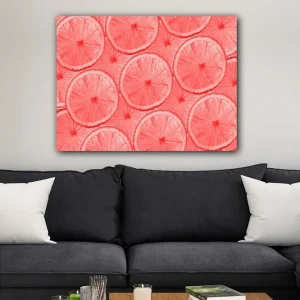 Nedsatt pris Canvastavla 70x100 cm - Mönster av skivor av citrusfrukter i ljusa nyanser Ljusrosa / Korall - Inredning