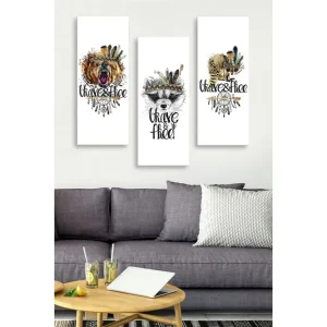 Canvastavla i trä 3-delar 50x70 cm - Djurporträtt med en känsla av frihet och mod Brun / Svart / Grön - Inredning risnedsättning