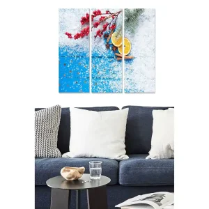 Canvastavla i trä 3-delar 50x70 cm - Vintrig stillhet med bär, apelsinskivor och kanelstänger Blå / Röd / Vit - Inredning Billig