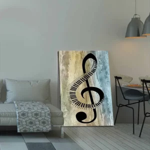 Canvastavla 70x100 cm - Stiliserad notsymbol med klaviaturdetaljer på en abstrakt bakgrund Svart / Grå / Beige - Inredning Trygg betalning