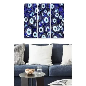 Köp online Canvastavla i trä 3-delar 50x70 cm - Abstrakt komposition med ögonmotiv Mörkblå / Ljusblå / Vit - Inredning