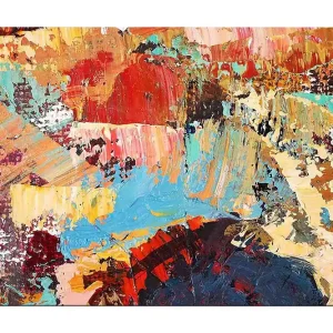 Köp online Canvastavla 70x100 cm - Abstrakt komposition med färgglada penseldrag som skapar en dynamisk och livfull känsla Röd / Blå / Beige - Inredning