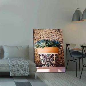 Reapris Canvastavla 70x100 cm - Kruka med succulenter i en dekorativ design Grön / Terrakotta / Svart - Inredning