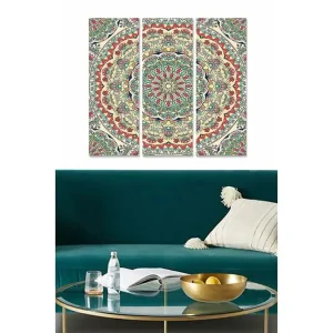 Beställ nu Canvastavla i trä 3-delar 50x70 cm - Färgglad mandala med intrikata mönster Röd / Grön / Beige - Inredning