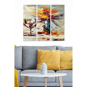 Canvastavla i trä 3-delar 50x70 cm - Färgstark stillife med ett glas och frukter Röd / Orange / Grå - Inredning Endast idag