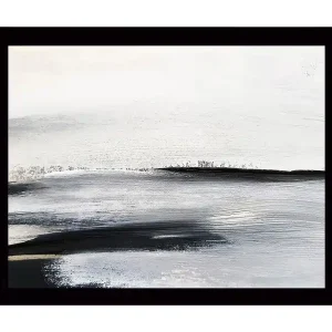 Inramad Canvastavla i trä - 41x56 cm - Abstrakt landskap med mjuka, svepande linjer Vit / Svart / Grå - Inredning Bästa pris