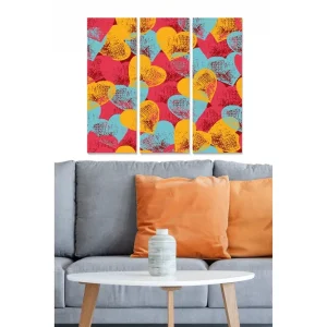 Säker betalning Canvastavla i trä 3-delar 50x70 cm - Färgglad komposition av hjärtformade mönster Röd / Gul / Turkos - Inredning