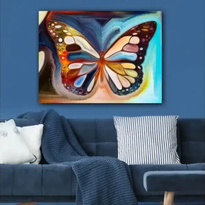 Canvastavla 70x100 cm - Färgglad fjäril med detaljerade vingar i olika nyanser Orange / Blå / Vit - Inredning Erbjudande