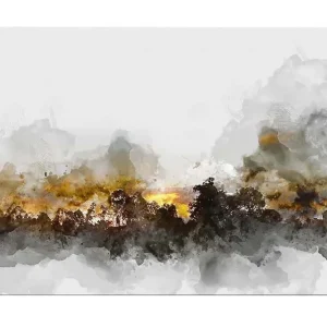 Beställ idag Canvastavla - Stämningsfull landskapsvy med silhuetter av träd mot en dramatisk himmel - Inredning & dekor