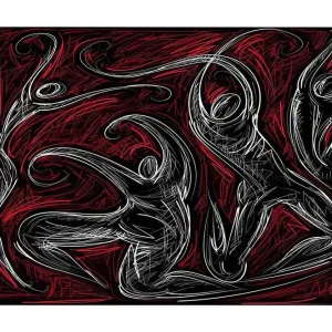Canvastavla 70x100 cm - Abstrakt dans med dynamiska figurer som uttrycker rörelse och energi Röd / Svart / Vit - Inredning Extra rabatt