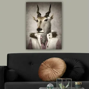 Canvastavla 70x100 cm - Stiliserad bild av en antilopklädd i en modern jacka med krage Beige / Vit / Grå - Inredning Fynd