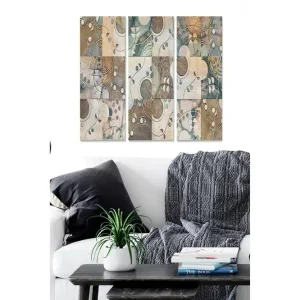 Canvastavla i trä 3-delar 50x70 cm - Abstrakt komposition med organiska former och linjer Beige / Grön / Brun - Inredning Fri frakt