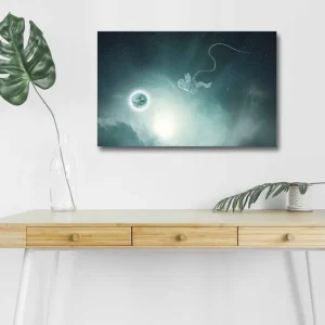 Begränsad tid Canvastavla med LED-belysning - Astronaut som svävar i rymden med en planet i bakgrunden - Inredning & dekor