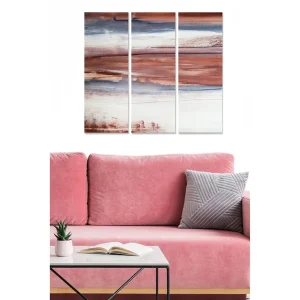 Billig Canvastavla i trä 3-delar 50x70 cm - Abstrakt landskap med jordnära toner Terrakotta / Blå / Vit - Inredning