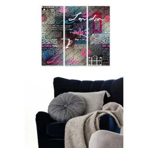 Säker betalning Canvastavla i trä 3-delar 50x70 cm - Modern konst med London-tema och grafiska element Blå / Rosa / Grå - Inredning