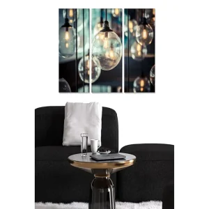 Canvastavla i trä 3-delar 50x70 cm - Hängande glödlampor i en modern komposition Klar glas / Svart / Guld - Inredning Lägg i varukorgen