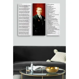 Billigare Canvastavla i trä 3-delar 50x70 cm - Porträtt av en man i kostym med en medalj på bröstet Röd / Svart / Vit - Inredning