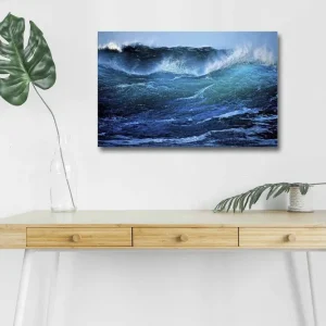 Beställ nu Canvastavla med LED-belysning - Kraftfull havsvåg med skummande toppar - Inredning & dekor