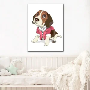 Canvastavla 70x100 cm - Söt beagle i en röd kavaj med fluga Röd / Brun / Vit - Inredning Endast denna vecka