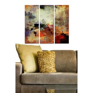 Canvastavla i trä 3-delar 50x70 cm - Abstrakt komposition med varma färger och texturer Röd / Orange / Gul - Inredning Lägg i varukorgen