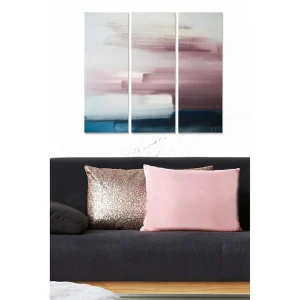 Rabatter Canvastavla i trä 3-delar 50x70 cm - Abstrakt landskap med mjuka färgövergångar Rosa / Blå / Vit - Inredning