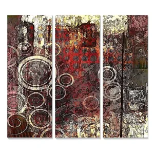 Canvastavla i trä 3-delar 50x70 cm - Abstrakt komposition med cirkulära former Röd / Brun / Guld - Inredning Snabb frakt