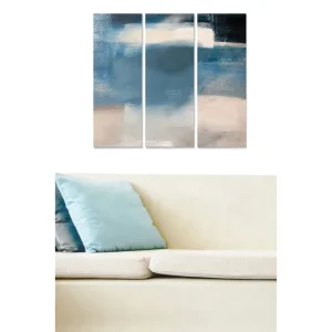 Utförsäljning Canvastavla i trä 3-delar 50x70 cm - Abstrakt komposition med mjuka blå och beige nyanser Blå / Beige - Inredning