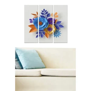 Billig Canvastavla i trä 3-delar 50x70 cm - Färgrik bukett av pappersblommor Blå / Orange / Lila - Inredning