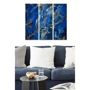 Billig Canvastavla i trä 3-delar 50x70 cm - Abstrakt komposition med blå och gyllene mönster Mörkblå / Gyllene / Ljusblå - Inredning