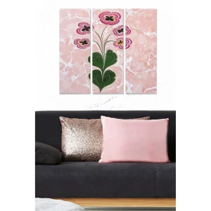 Canvastavla i trä 3-delar 50x70 cm - Blommor med rosa och svarta detaljer Rosa / Grön / Svart - Inredning Köp nu