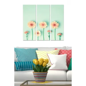 Canvastavla i trä 3-delar 50x70 cm - Färgglad bukett av blommor i pastellfärger Ljusrosa / Grön / Mintgrön - Inredning Säker betalning