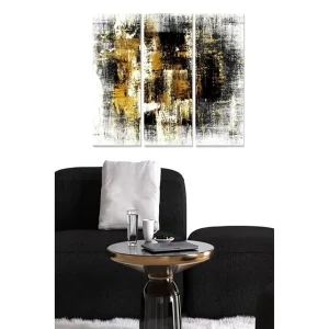 Populär Canvastavla i trä 3-delar 50x70 cm - Abstrakt komposition med svarta och gyllene inslag Svart / Guld / Vit - Inredning