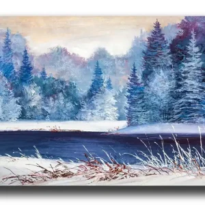 Bästa pris Canvastavla - Vinterlandskap med snöklädda träd och en frusen sjö - Inredning & dekor
