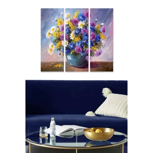 Beställ idag Canvastavla i trä 3-delar 50x70 cm - Färgrik bukett av blommor i en vas Lila / Gult / Vitt - Inredning