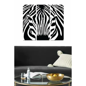 Canvastavla i trä 3-delar 50x70 cm - Zebra med kontrasterande svarta och vita ränder Svart / Vit - Inredning Fynd