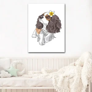 Canvastavla 70x100 cm - Söt hund med lockigt hår och en blomma i örat Brun / Vit / Svart - Inredning Trygg betalning