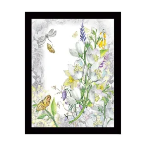 Rea Inramad Canvastavla i trä - 41x56 cm - Blommig komposition med fjärilar och insekter Vit / Gul / Grön - Inredning