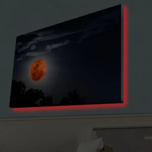 Snabb leverans Canvastavla med LED-belysning - Storslagen måne som lyser upp natthimlen - Inredning & dekor