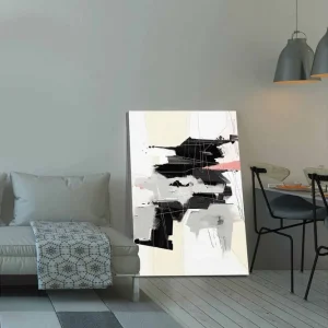 Canvastavla 70x100 cm - Abstrakt komposition med svarta och gråa former som skapar en dynamisk rörelse Svart / Grå / Beige - Inredning Fri frakt