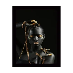 Inramad Canvastavla i trä - 41x56 cm - Elegant figur med svart kroppsmålning och guldaccessoarer Svart / Guld - Inredning Snabb leverans