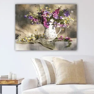 Canvastavla 70x100 cm - Färgglad bukett med blommor i olika nyanser Beige / Lila / Brun - Inredning Köp nu