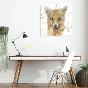 Begränsat erbjudande Canvastavla 45x45 cm - Porträtt av en räv med mjuka penseldrag Guld / Beige / Svart - Inredning
