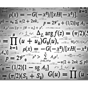 Canvastavla 70x100 cm - Abstrakt konstverk med matematiska formler och symboler i svart och vitt Svart / Vitt - Inredning Köp online