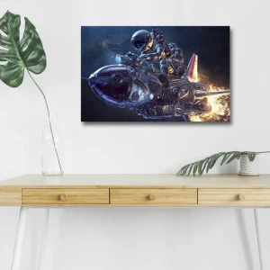Begränsad tid Canvastavla med LED-belysning - Astronaut på en futuristisk raket i rymden - Inredning & dekor