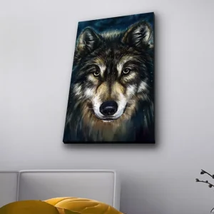 Beställ idag Canvastavla med LED-belysning - Porträtt av en varg med intensiva ögon - Inredning & dekor