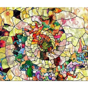 Canvastavla 70x100 cm - Färgglad snäcka med geometriska mönster och spiralformade detaljer Grön / Röd / Gul - Inredning Billig