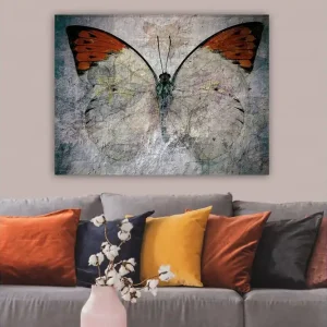 Canvastavla 70x100 cm - Vacker fjäril med orange och vita vingar som framhäver naturens skönhet Orange / Vit / Grå - Inredning Erbjudande