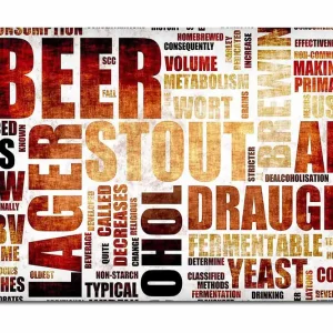 Premium Canvastavla 70x100 cm - Typografisk komposition med fokus på olika ölsorter och bryggningstermer Mörkbrun / Beige / Svart - Inredning