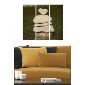 Canvastavla i trä 3-delar 50x70 cm - Stenstapel med ett hjärtformat stenar på toppen Grå / Beige / Brun - Inredning Säker betalning
